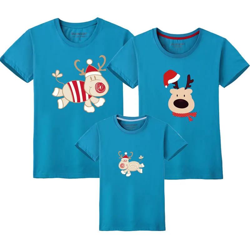 Рождественская семейная одежда с рисунком оленя Дага для мамы и дочки; Одинаковая одежда для папы и сына; одежда для семьи; футболка для папы, мамы и мальчика