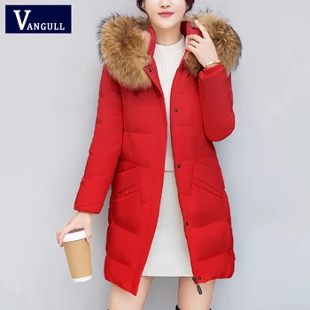 

Vangull Winter Big Fur Women Parkas Female Casual Long Sleeve Hooded Coats 2019 Autumn Warm Slim Solid Zipper Thicken Outerwear