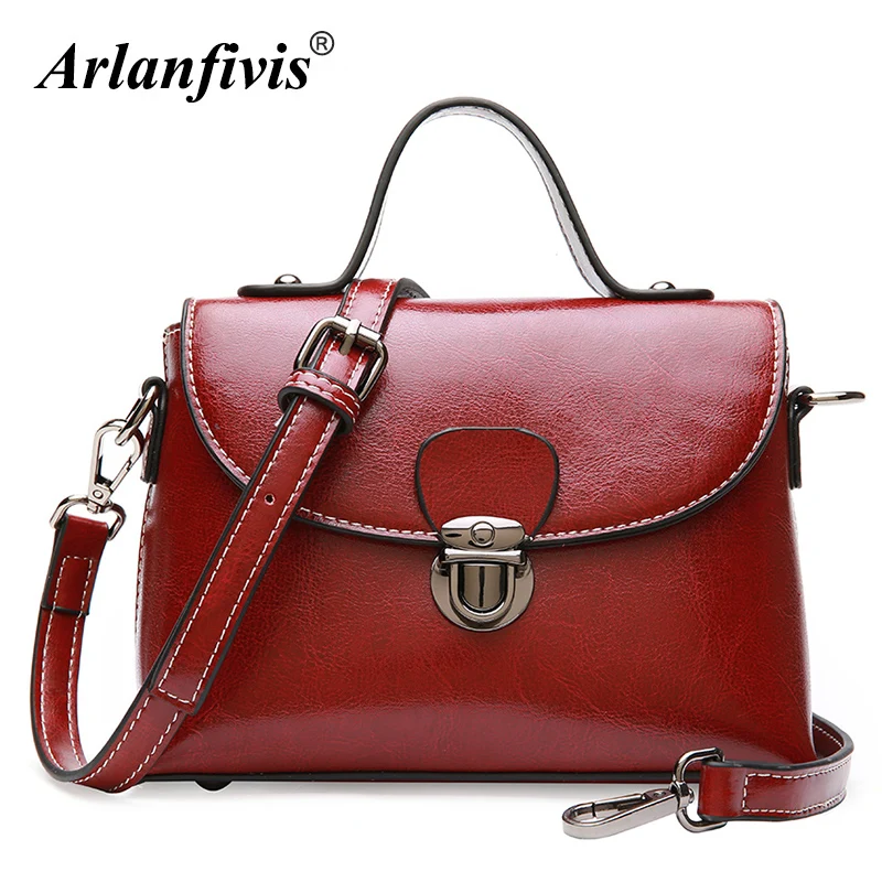 

Arlanfivis Genuine Leather Fashion Small Crossbody Bags Oil Wax Leather Vintage Women Shoulder Bag Flap Bolsa Retro Purse Female