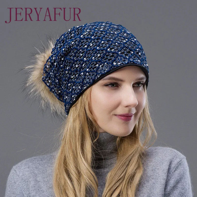 Женская меховая шапка JERYAFUR свободная и прорезиненная в простом стиле 2018|Женские