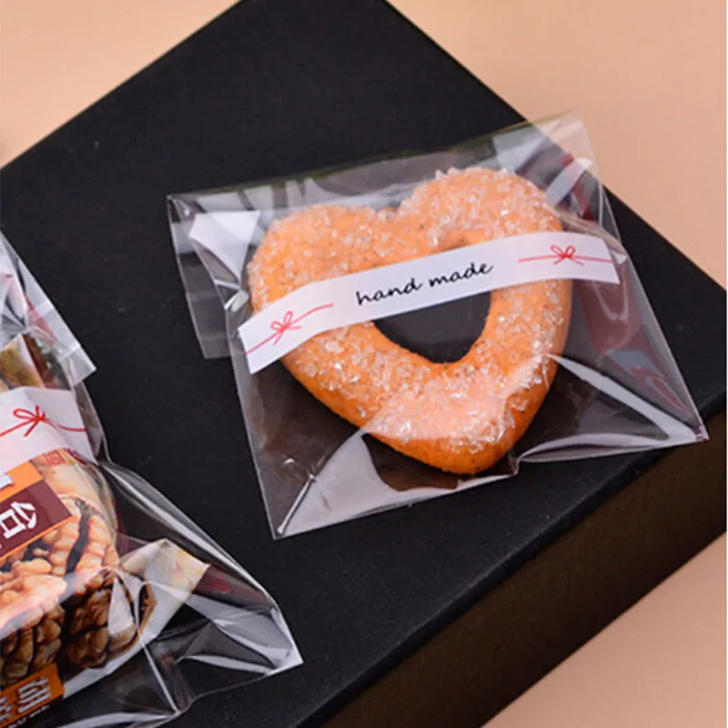 

100 Pcs/Pack Pattern Hand Made Mini Lace Bow Clear Gift Packaging Self-Adhesive Bags Candy Bag Biscuit Cookies Bags