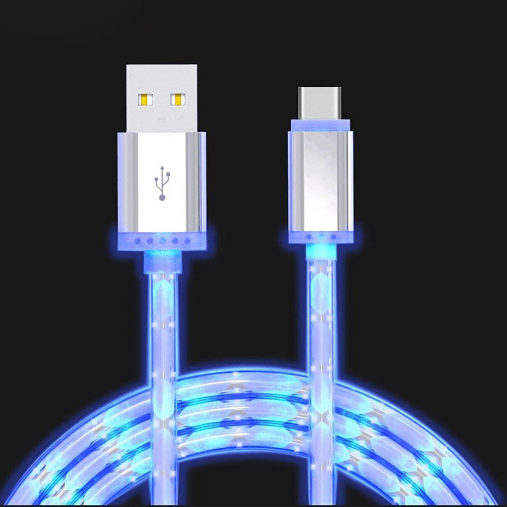 POFAN 1M Flowing LED Glow Micro USB Type C Charging Data Cable For Samsung Galaxy note