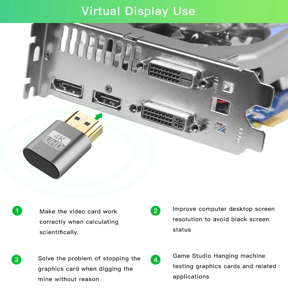 HDMI адаптер виртуального дисплея позолоченный HDMI DDC EDID манекен штекер Безголовый призрак эмулятор отображения блокировочная пластина до 4K 3840*2160