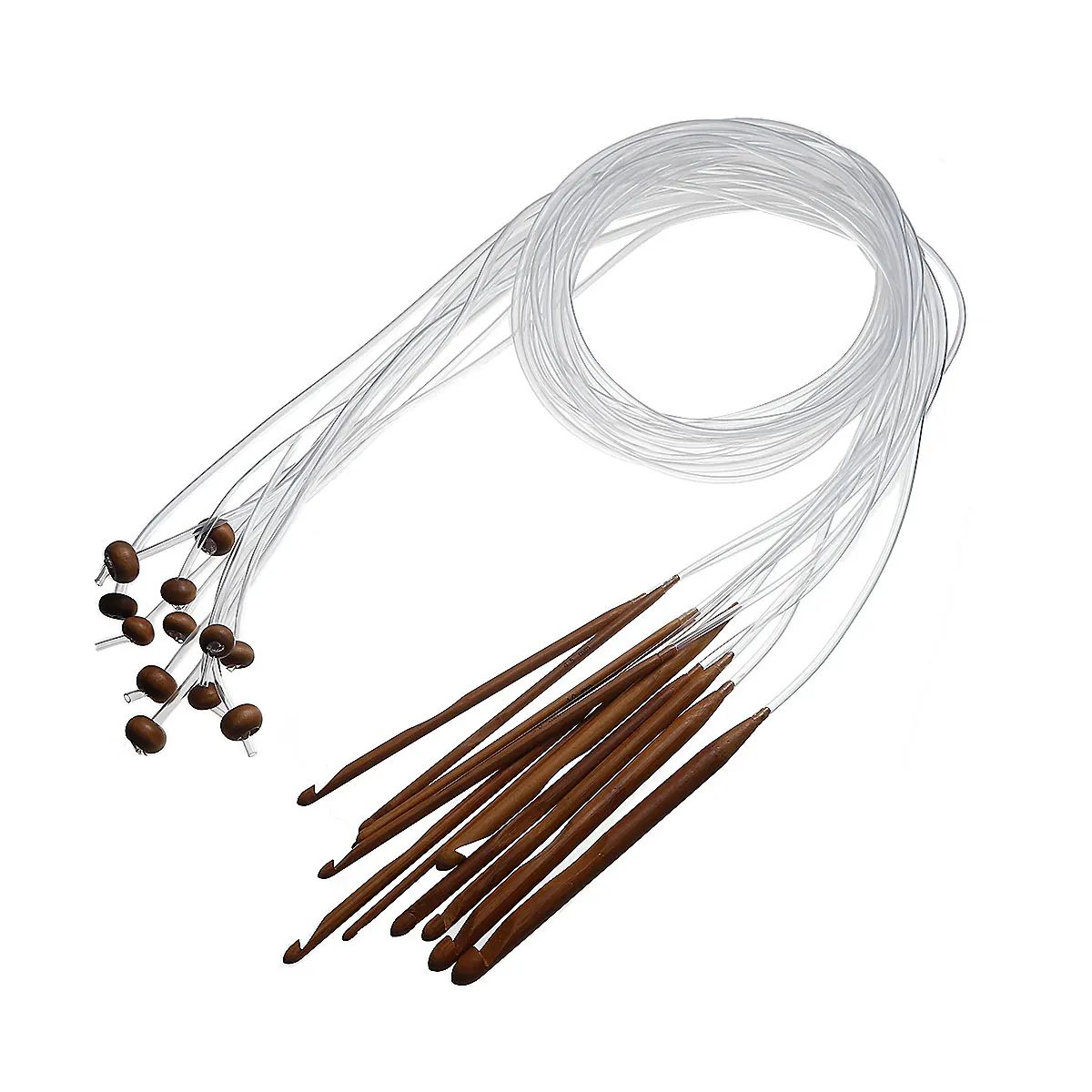 

Bamboo Flexible Afghan Tunisian Carpet Crochet Hooks Needles At Random Transparent 119.5cm(47"), 1 Set(12 PCs/Set)