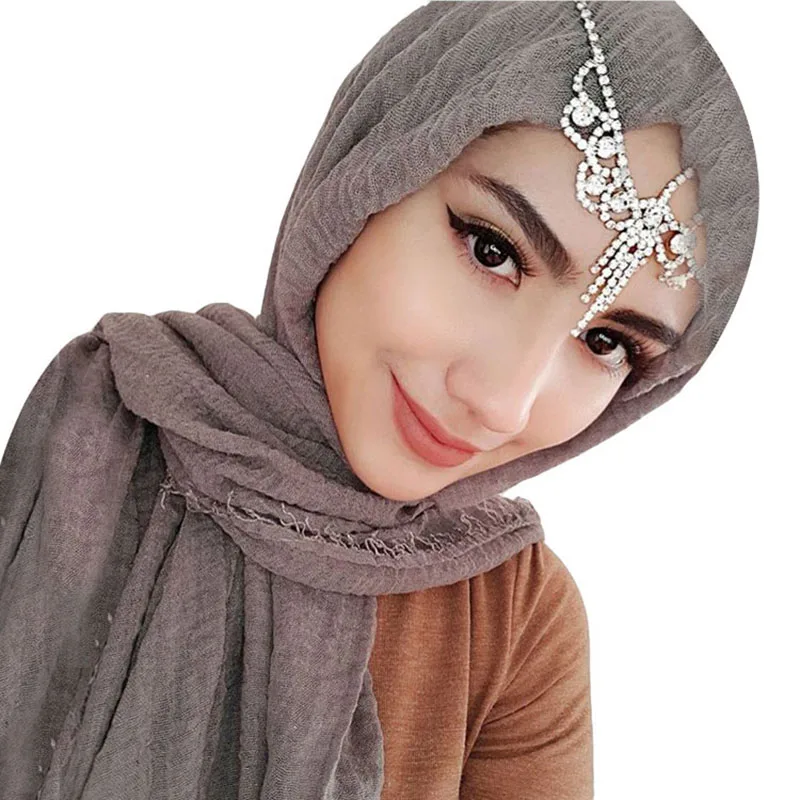 Цена 90*180 см женский мусульманский жатый хиджаб шарф femme musulman мягкий хлопок головной платок исламский хиджаб шали и обертывания