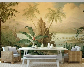 

beibehang Custom wallpaper 3D murals upscale European retro landscape oil painting tropical rainforest banana coconut tree wall
