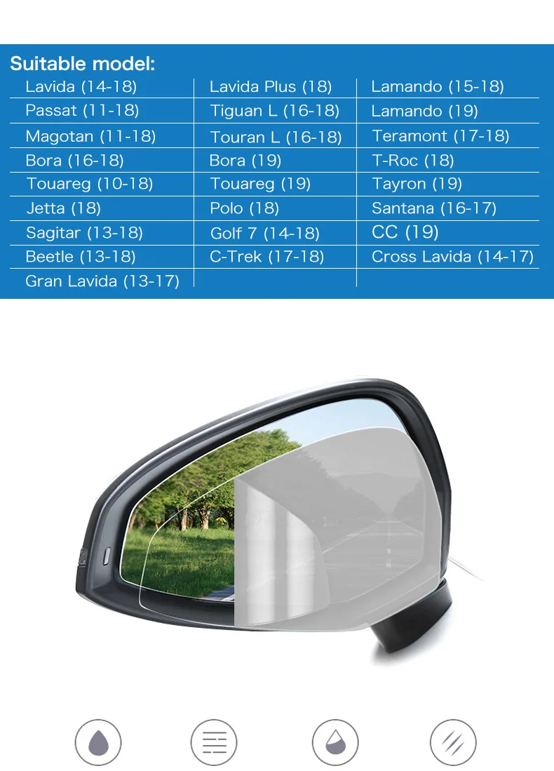 Car Rearview Mirror Film Anti Fog Anti Glare Waterproof for VW Volkswagen Passat Touareg Jetta Polo Golf 7 CC Beetle Accessories (3)
