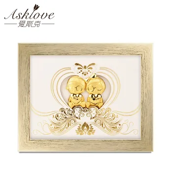 

Asklove 3D Gold foil Painting poster Wall Art Pictures Wedding Anniversary Valentine's Day gifts wall picture Just Married decor