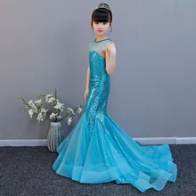 Г., платье русалки с цветочным узором для девочек Детские платья без рукавов с блестками для свадебной вечеринки и дня рождения Праздничный костюм принцессы для детей, AA261