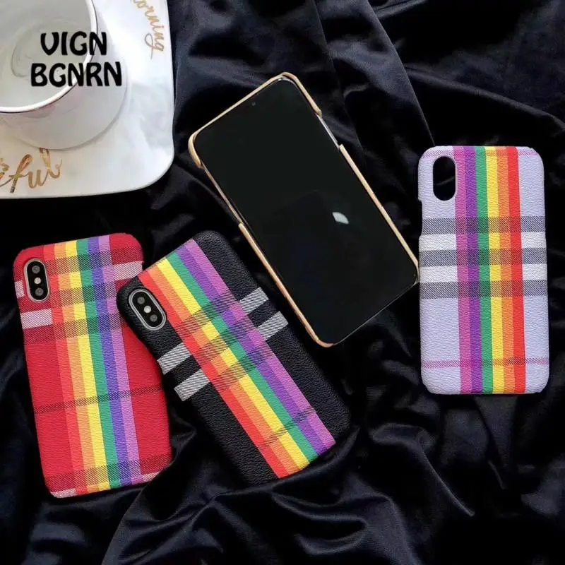 

Colorful Lines With logo Luxury Case For iphone 7 7plus 8 6 6s plus X XR XS MAX girl Fundas fashion cover for iphone 7 coque