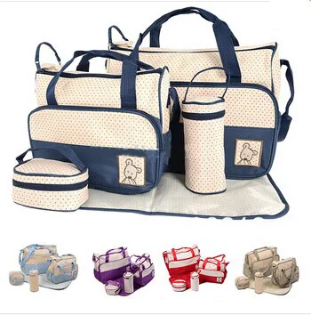 2016 New Designers Diaper Bag Tote Baby Bags Fashion High Quality Nappy Changing Bag Maternity Bag 5 Pcs/Set 7 Colors