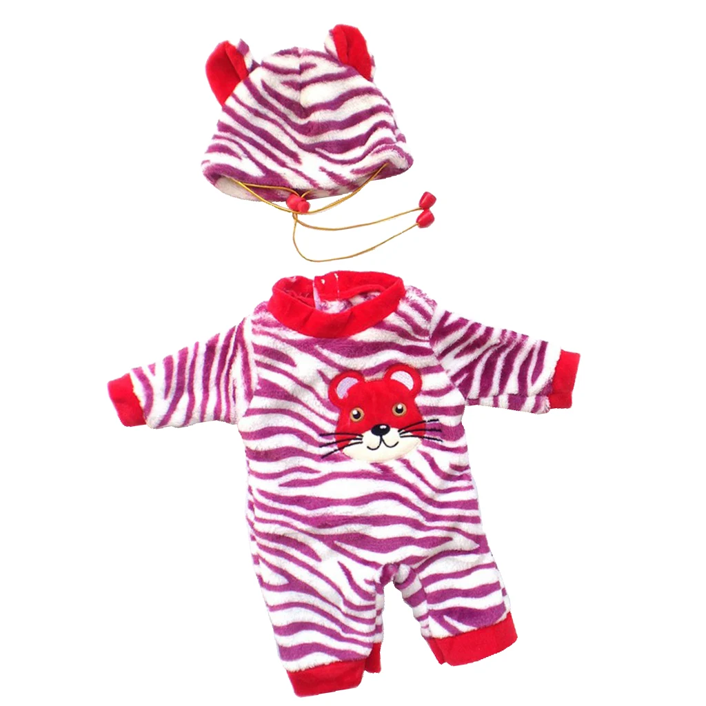Fashion Doll Clothes Suit Lion Print Romper Jumpsuit Hat For 50cm 20inch Reborn Baby Girl Doll Accs