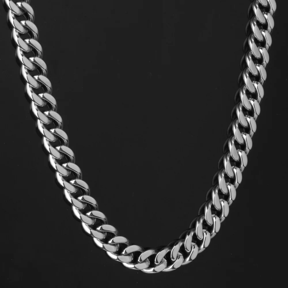 Тонкая 7 мм широкая простой серебристый цвет Снаряженная кубинская цепь для мужской шеи ожерелье& воротник ювелирные изделия 16-40 дюймов нержавеющая сталь