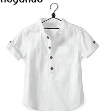 Детская рубашка со стоячим воротником; белый топ из хлопка