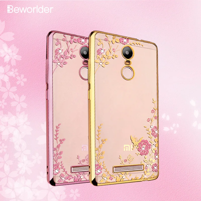 

Beworlder For Xiaomi Redmi Note 3 Case Gold PlatingRhinestone Transparent Soft TPU Phone Case Cover For Redmi Note 3 Pro