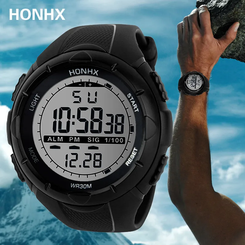 Часы мужские Роскошные спортивные часы Аналоговые Цифровые Военные Силиконовые военные спортивные светодиодный водонепроницаемые наручные часы
