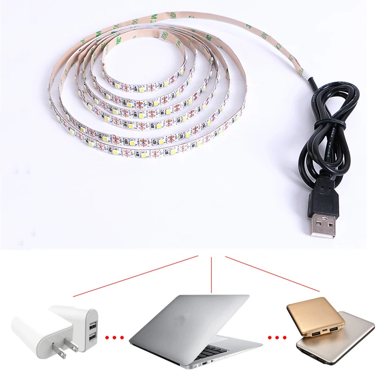 Cветодиодная лента DC 5 V USB SMD 3528 RGB Гибкий свет лампы светодиодные ТВ фонового освещения клейкая лента 50 см 1 м 2 м 3 м 4 м 5