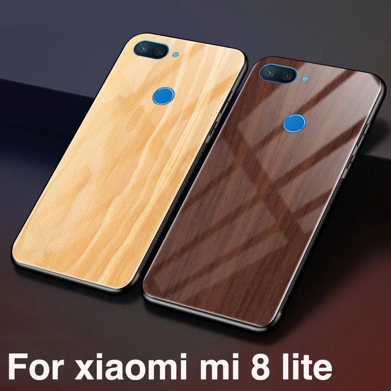 6 26 &quotДерево стильное закаленное стекло чехол для xiaomi mi 8 lite силиконовая рамка