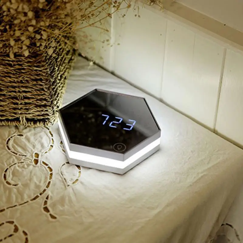 

Hot sale LED eye protection Night Light with Multi-function mirror digital alarm clock creative gift as a makeup mirror