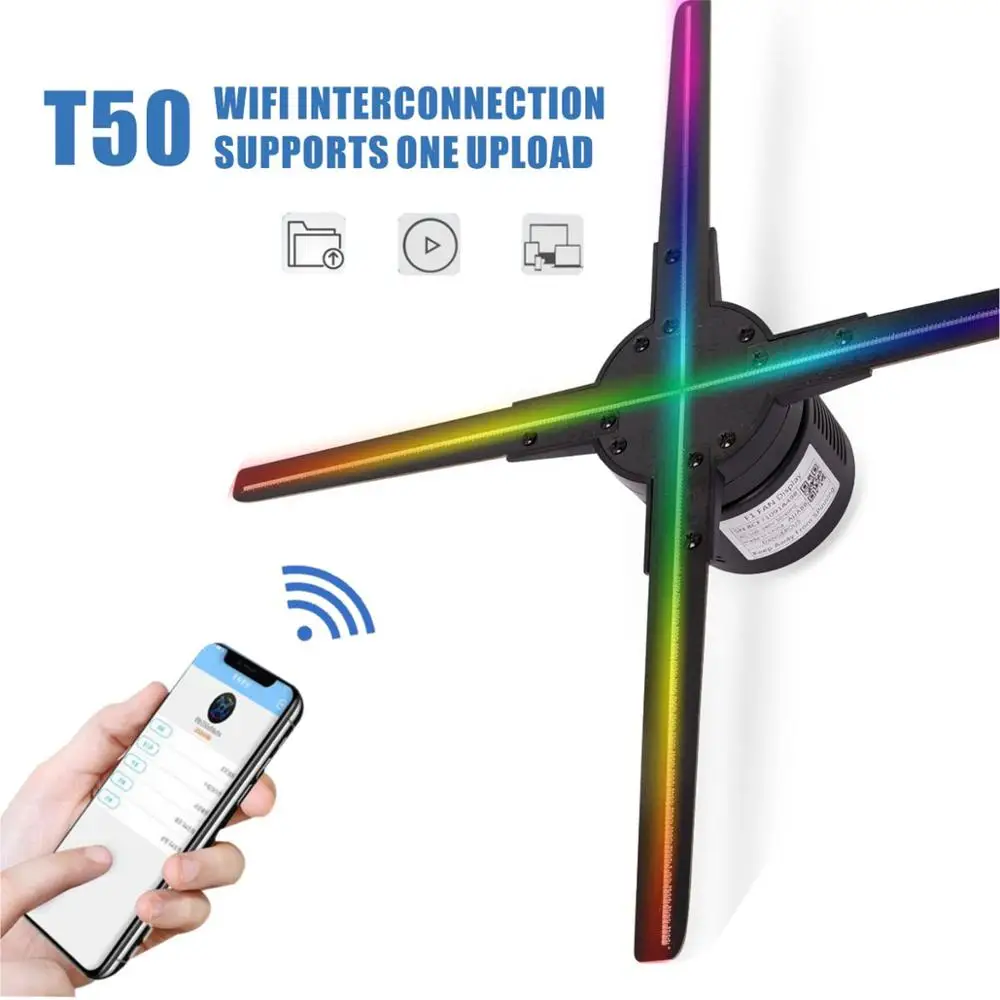 50CM 4 fan hologram fan light with wifi control 3D Hologram Advertising Display LED Holographic air fan Imaging for holiday shop 50CM 4 fan hologram fan light with wifi control 3D Hologram Advertising Display LED Holographic air fan Imaging for holiday shop