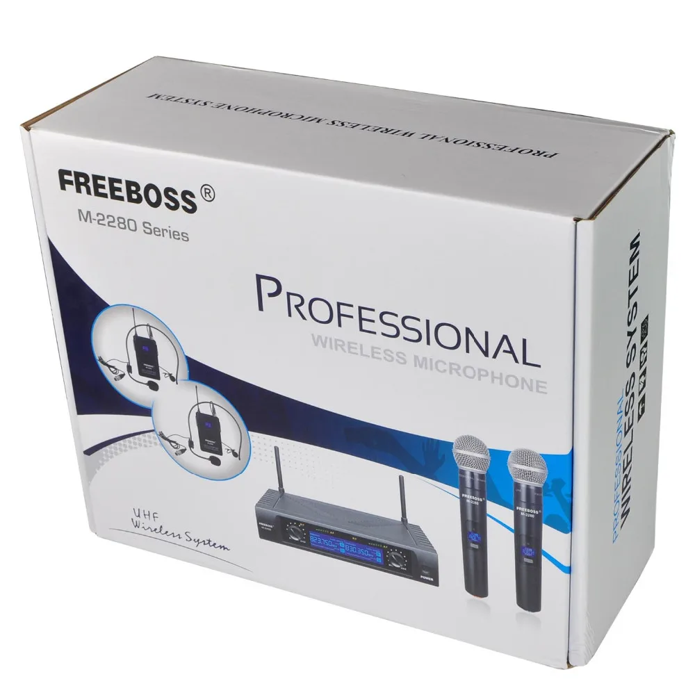 Freeboss M-2280 50 м расстояние 2 канала ручной микрофон системы караоке вечерние Dj церкви UHF беспроводной микрофон