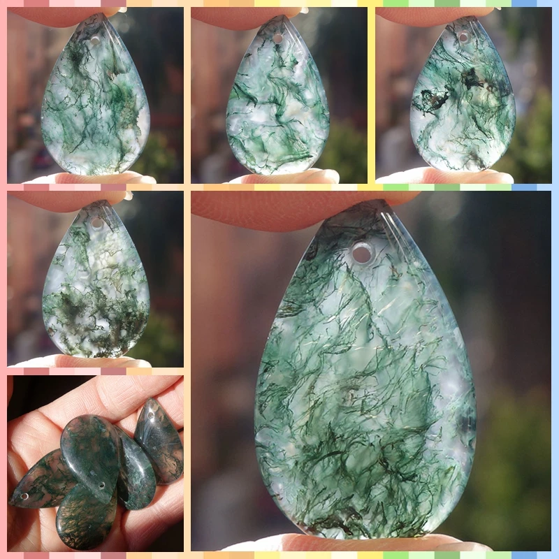 5pcs/lot Free Shipping Natural Moss Agates Necklace Pendant Jewelry