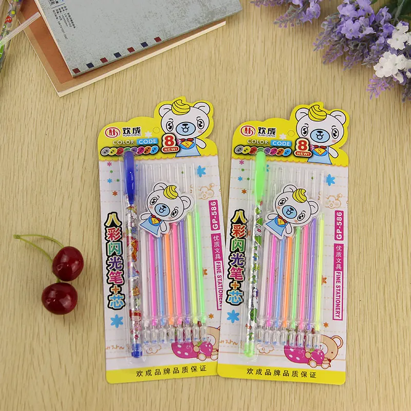 

1 Pen and 8 Refill/set Colorful Gel Pen DIY Decoration for Color Pens Set Korean Stationery School Suplies