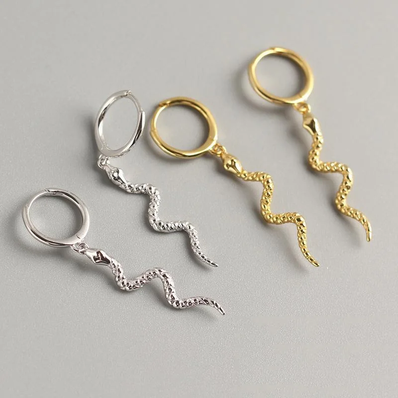 

1Pair Punk Long Snake Hoop Earrings For Women European Simple 100% 925 Sterling Silver Circle Earring For Womens Jewelry S02