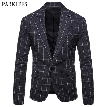

New Arrival Luxury Plaid Men Blazer 2018 Autumn Winter Fashion Brand High Quality Slim Fit Men Suit Terno Masculino Jacket 3XL