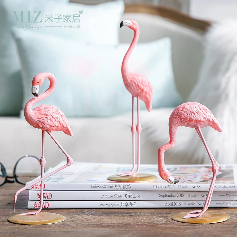 Goedkoop Miz Thuis 3 Stuks Roze Flamingo Desktop Figuur Mooie Woondecoratie Gift voor Meisjes 1 Set Flamingo Mini Sculptuur Standbeeld