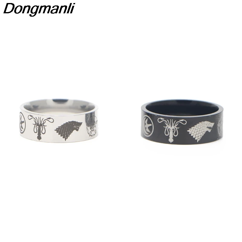 P3841 Dongmanli Игра престолов ТВ кольцо из нержавеющей стали кольца для мужчин и женщин вечерние модные черные Серебряные кольца ювелирные изделия