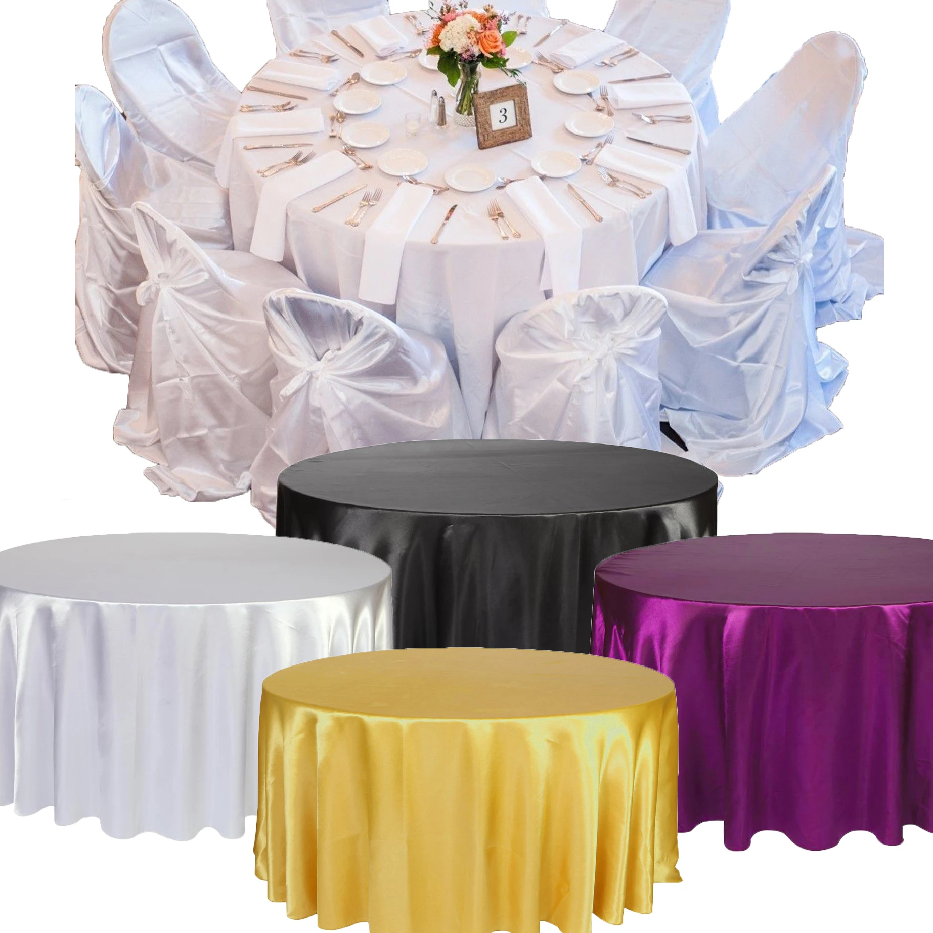 

1pcs Satin Tablecloth White Black Solid Color For Wedding Birthday Party Table Cover Round Table Cloth Home Decor