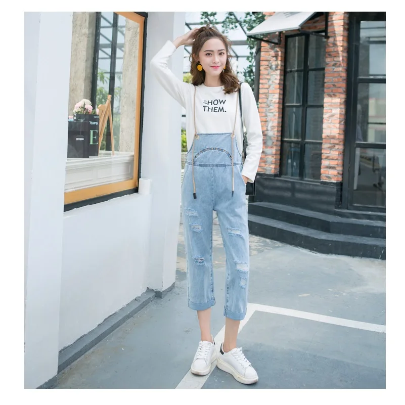 korean style cotton jeans jumpsuit Salopette femme Chic pocket denim