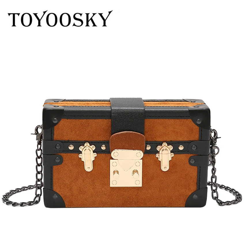 

TOYOOSKY Women Box Bag Small Square Chain Shoulder Bags Nubuck Leather Handbag Women Crossbody Bag Scrub Clutch Bolsas Femininas