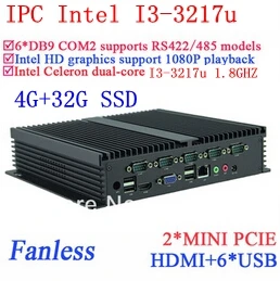 New arrival embeded PC I3 Gigabit Ethernet NM70 6 USB 6 COM 4G RAM 32G SSD WIN7 WIN8 LINUX drive NAS Free 7 24 hours