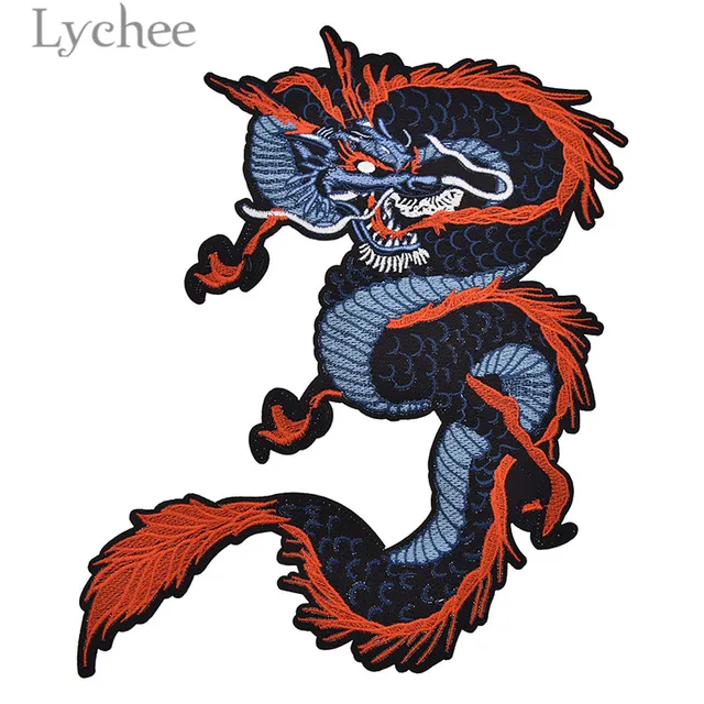 Buy Lychee Chinese Dragon Embroidered Patches Creative Red Blue Applique Handmade Clothes Sewing Supplies Accessories Online
