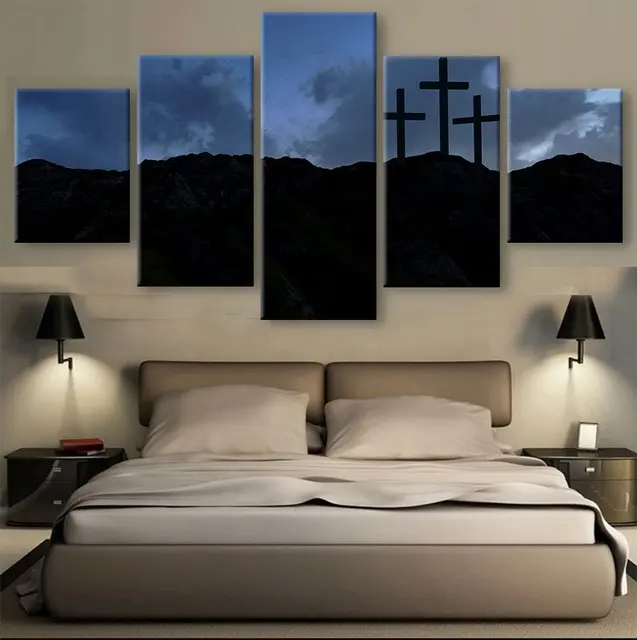 5 Pieces HD Print Canvas Art Christian Three Crosses Paintings On Wall For Home 5 Pieces HD Print Canvas Art Christian Three Crosses Paintings On Wall For Home