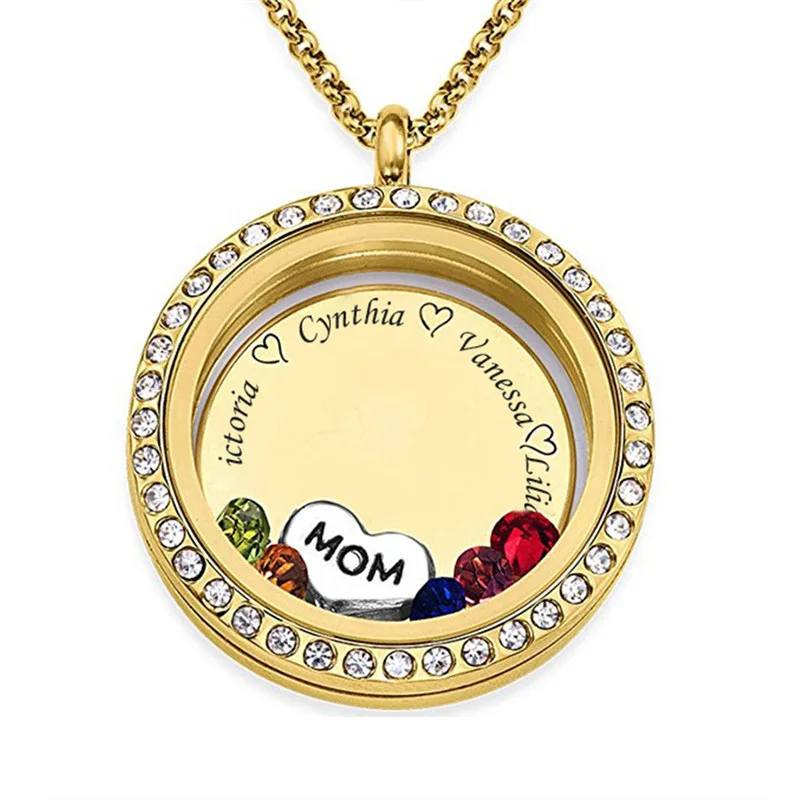 Персонализированные 925 Серебряный кулон ожерелье кристалл на заказ гравированные буквы Материнские украшения цепь Плавающий Шарм медальон семейный подарок