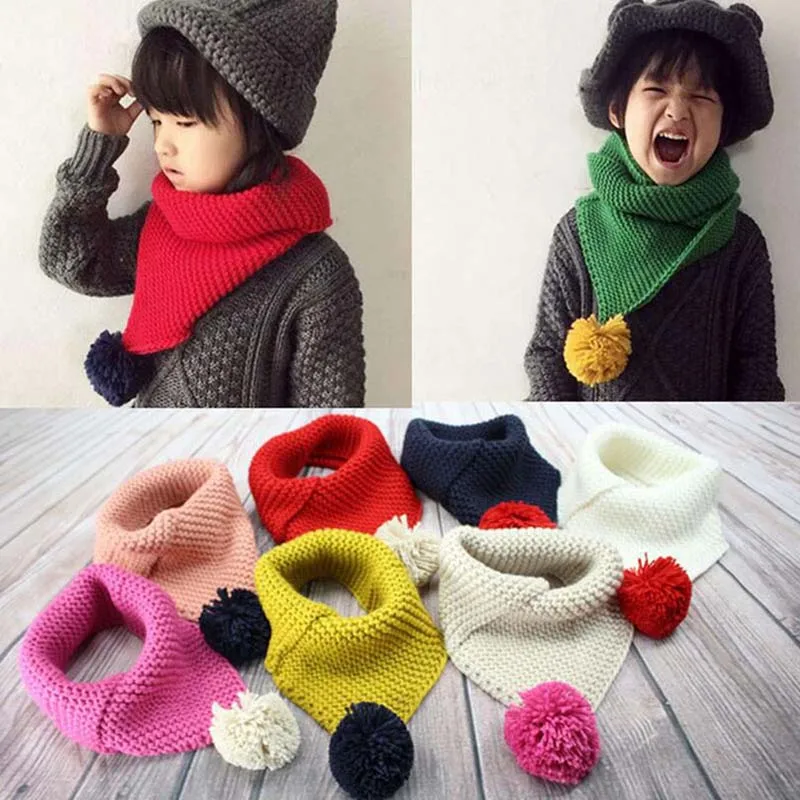 

2019 Kid Winter Wool Collar Scarf For Children Knitted Collar With Ball Children's Scarves Neckerchief Clothing Accessories