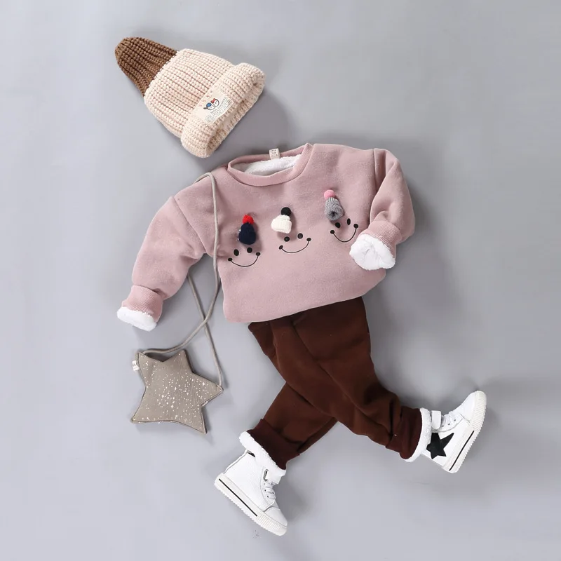 Pink and Red Children Sets Baby Girls & Boys Clothing Set Thick Warm Cute Suit Kids Winter Long Sleeved Coat+Pants kids clothes Pink and Red Children Sets Baby Girls & Boys Clothing Set Thick Warm Cute Suit Kids Winter Long Sleeved Coat+Pants kids clothes