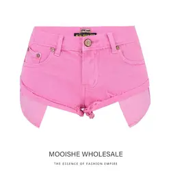 Розовые джинсы попрошайки с низкой посадкой, шорты с карманами для завивки, пляжные джинсовые короткие шорты для лета
