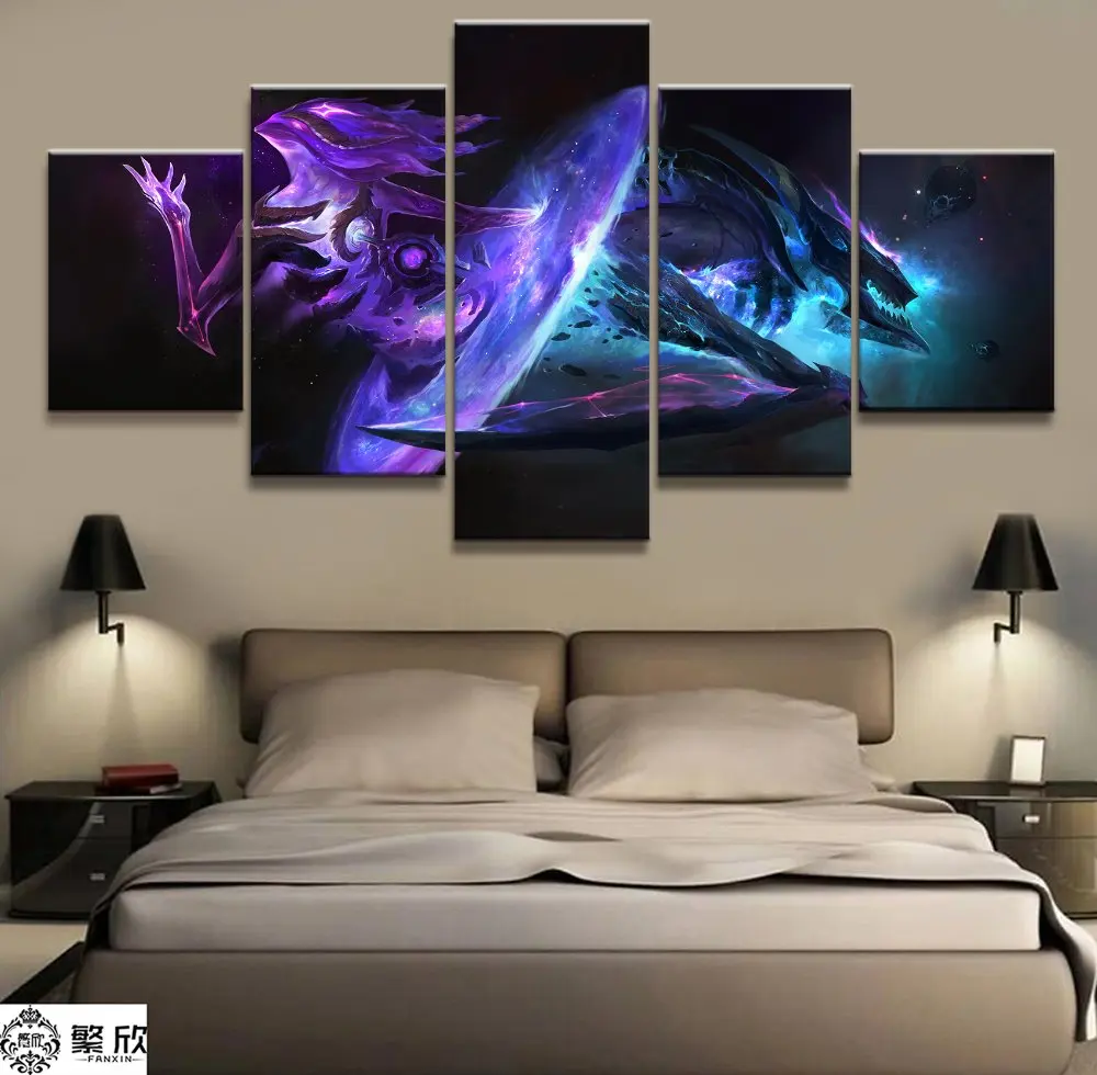 

5 Panel LOL League of Legends Orianna/Kha'Zix Game Canvas Printed Painting For Living Room Wall Art Decor HD Picture Artworks