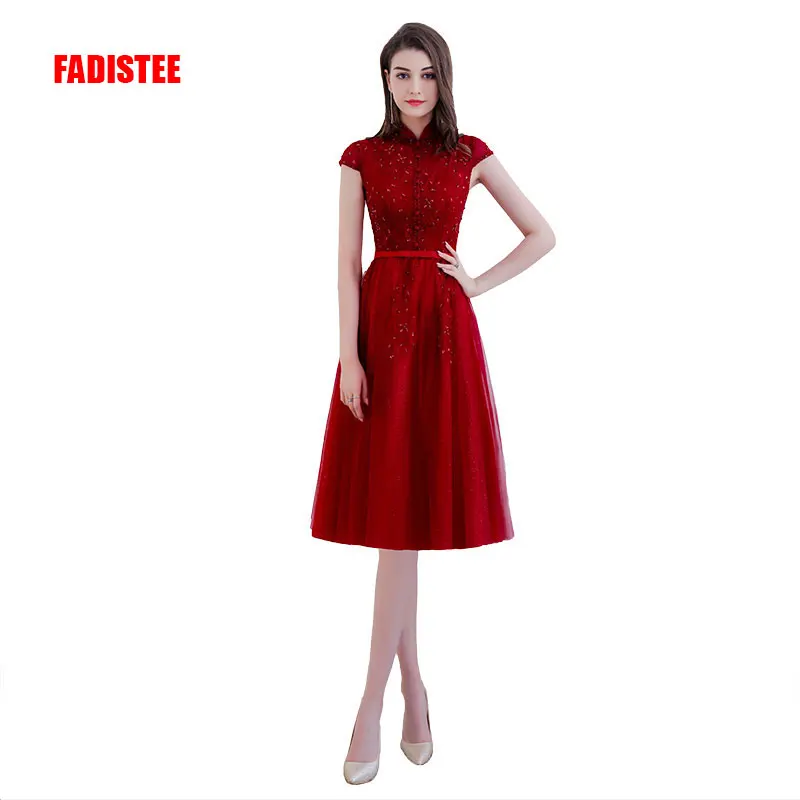 FADISTEE New Arrival Elegant Prom Party Dresses Vestido De Festa Cap Sleeve Crystal Beading High