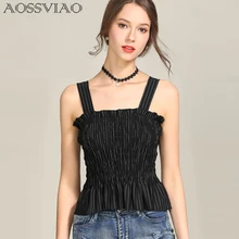 Elegant ruffle stripe print tank top Sexy off shoulder 2019 summer crop top cami Women up casual camisole tank white blouse sexy stripe pattern halter ruffle trim top