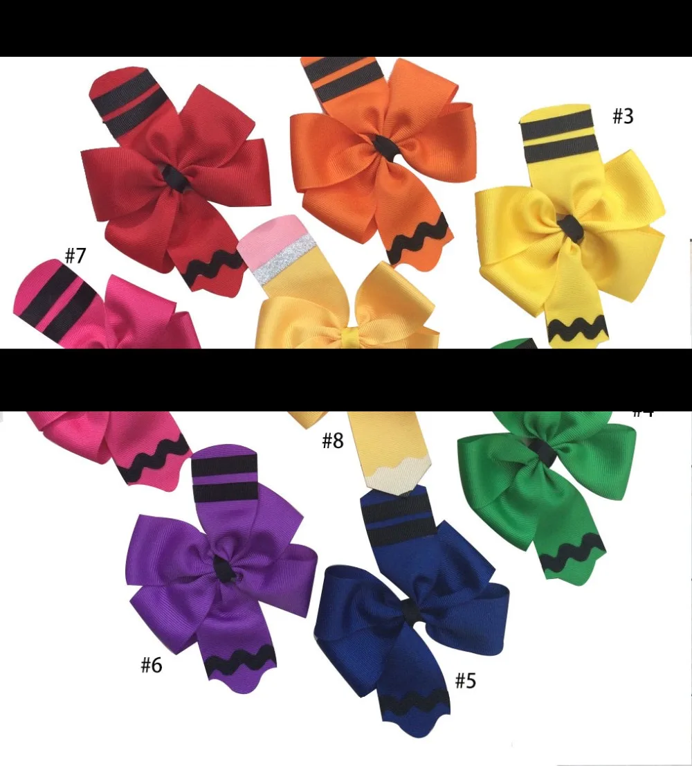 

free shipping 120pcs 4.5"Pencil Hair Bow Back to School Hair Bow, crayon hair clip, Yellow Hair clippie