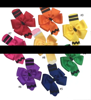 

free shipping 120pcs 4.5"Pencil Hair Bow Back to School Hair Bow, crayon hair clip, Yellow Hair clippie