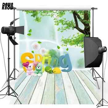 

DAWNKNOW Glass Wall Teddy New Fabric Polyester Background For Newborn Wood Floor Vinyl Backdrop For Newborn Photo Studio S2414