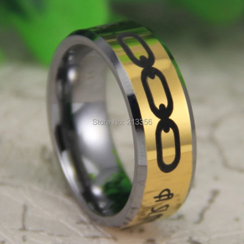 

Cheap Price Free Shipping USA Canada Hot Selling 8MM The BioShock-"A man chooses,a slave obeys" New Golden Tungsten Wedding Ring