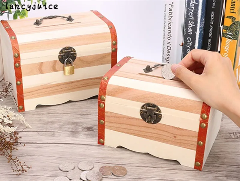 Wooden treasure chest with lock piggy bank piggy bank large wooden