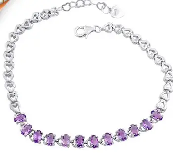 

Amethyst chain bracelet Free shipping Natural real amethyst 925 silver 0.23CT*12pcs gemstone Love style chains #T18927002